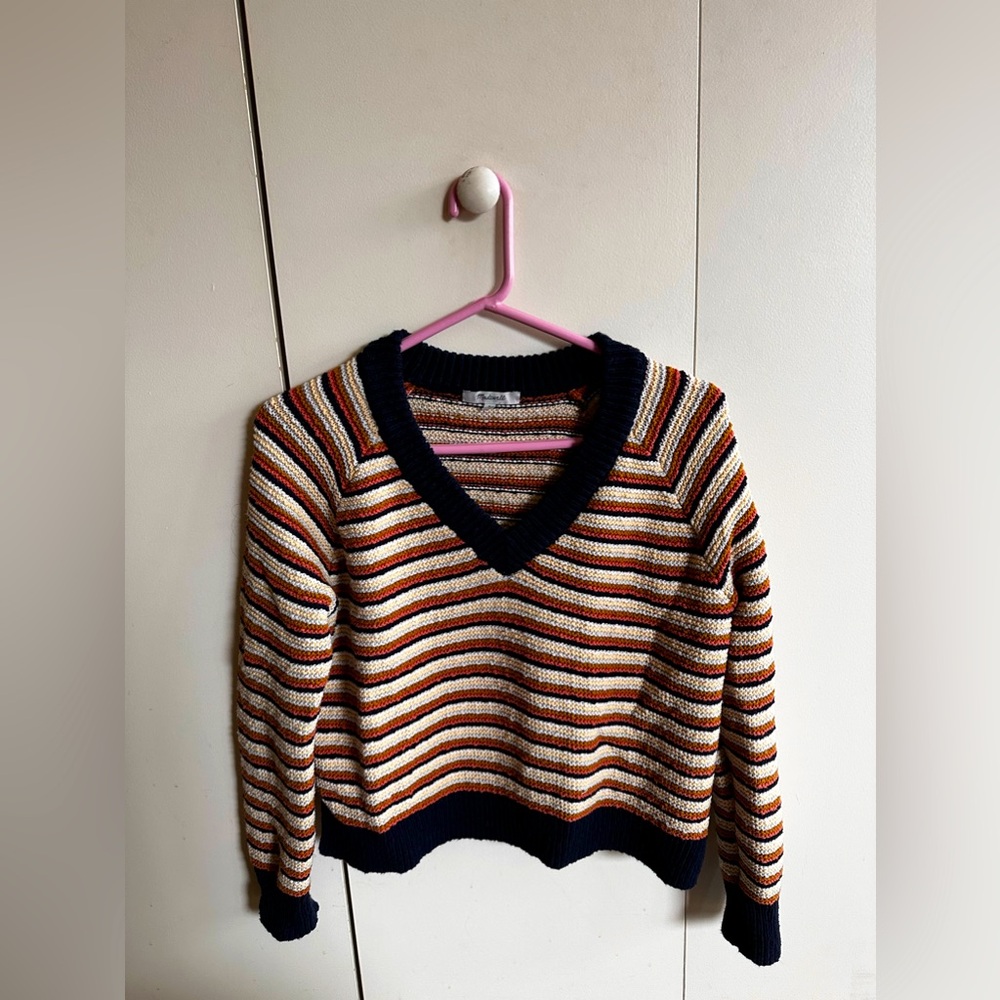 Madewell Arden Stripe V-Neck Sweater size Small